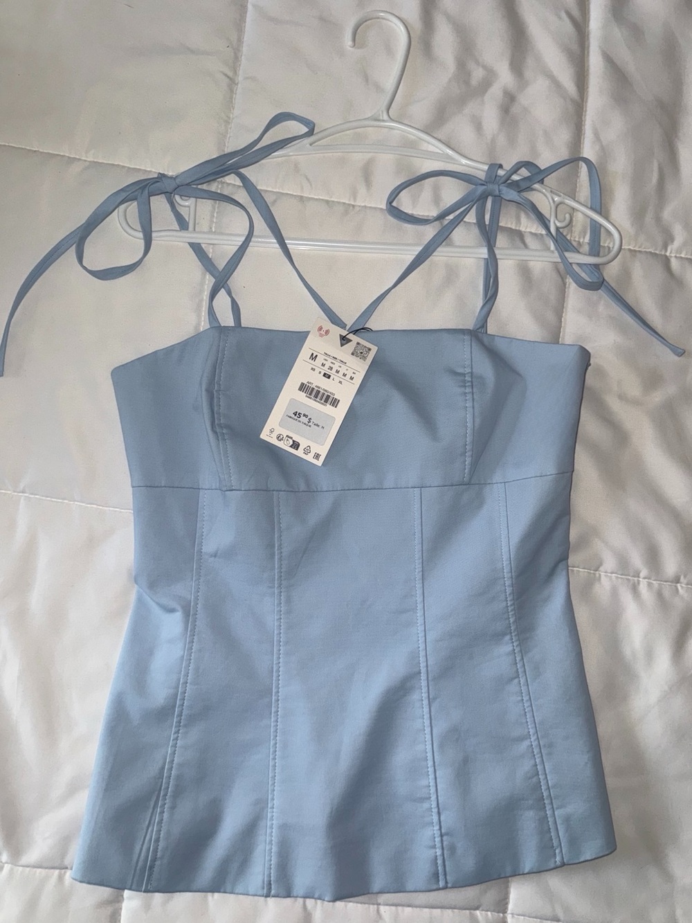 Zara Light Blue Tie-Strap Corset Tank Top